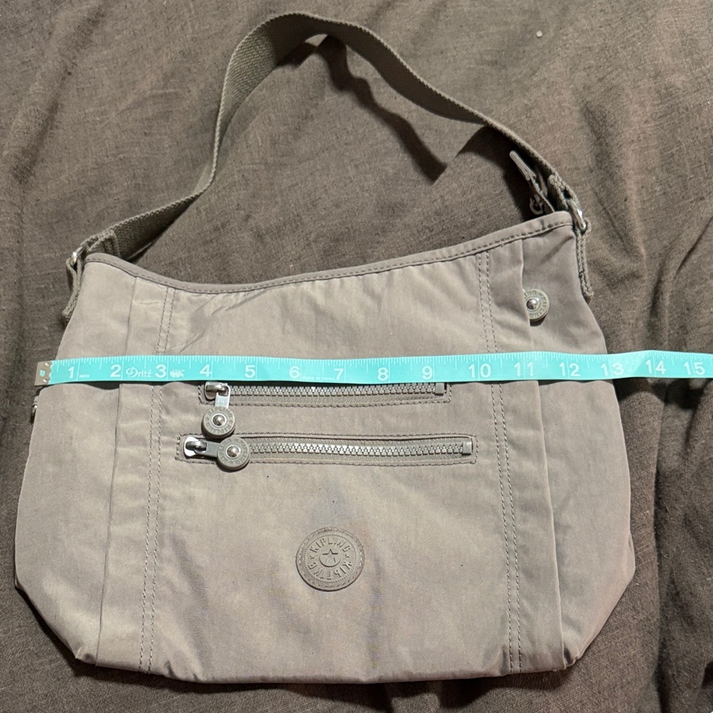 Kipling Gray Canvas Shoulder Bag with Front Zips